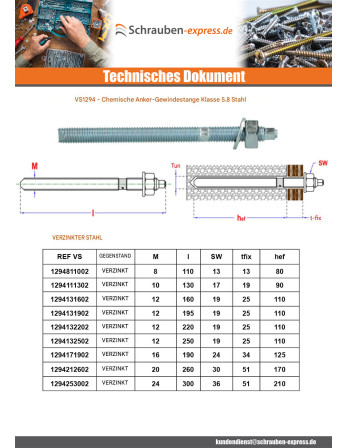 1 x Gewindestange BOZELENANKER CHEMISCH M12x160...