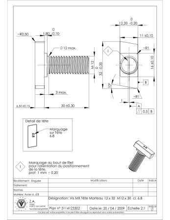 1 x Metallschrauben Hammerkopf M12/30 12x32...