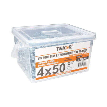 1 x Eimer 385 Spanplattenschraube 4X50 Senkkopf T20 cut Bohrspitze mit Typ 17 Spitze Verzinkt