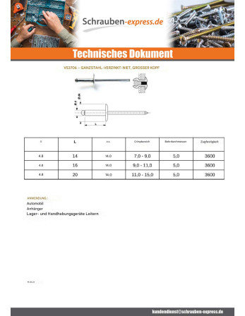 1 x "Niet ZING 4,8 x 16 Klemmdicke 9 für 11...