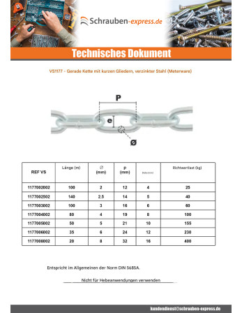 1 x M Kette Gerade LINK CRT 2,5 mm Verzinkt...
