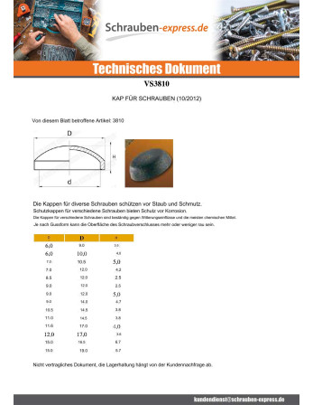 1 x Abdekkappe Zylindrischer Halbrundkopf...