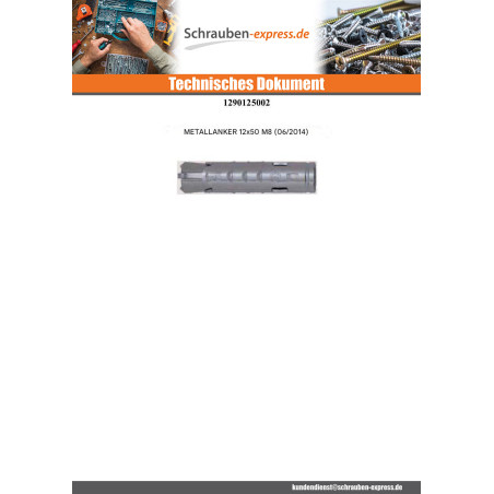 1 x Dübel METALL FM-MP3 12x50 M8 Verzinkt