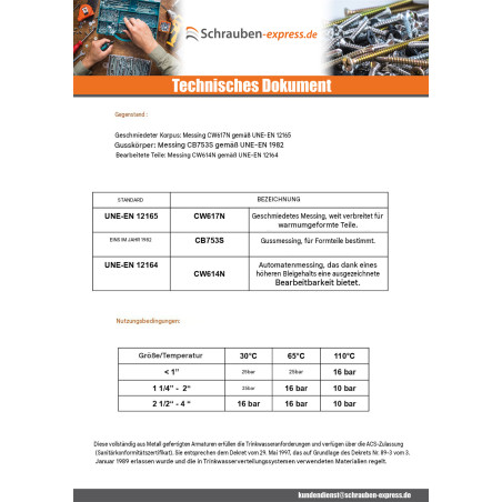 1 x Stecker (männlich) Abbildung 290 20x27 (3/4") Vierkantkopf mit Bleisiegel Messing