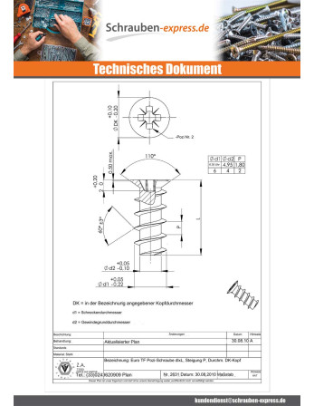 1 x Euro schraube Senkkopfschraube Pozi 6X20...