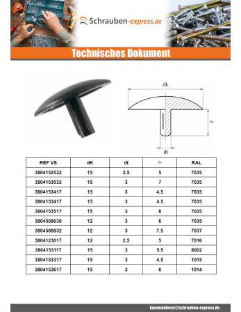 1 x Schraubenkopfabdeckung Polyethylen...