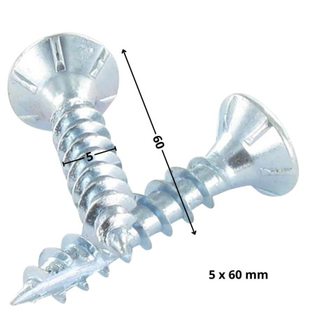 1 x Spanplattenschrauben TEKOR Senkkopfschraube Gezahnt Pozi N°2 5X60 Mit Gewinde 36 cut Bohrspitze mit Typ 17 Spitze