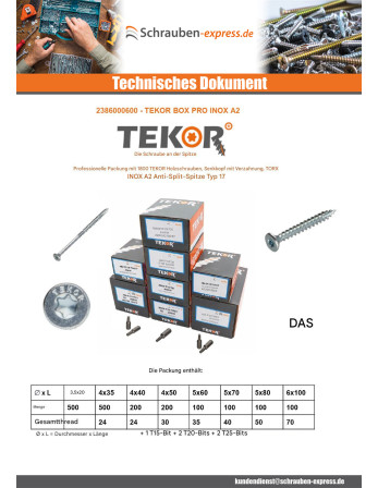 1 x TEKOR PACK PRO 1800 Schraube...