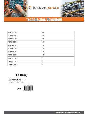 1 x TEKOR PACK PRO 1800 Schraube...