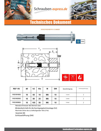 1 x Dübel Stahl Fischer FH II 28/60 S