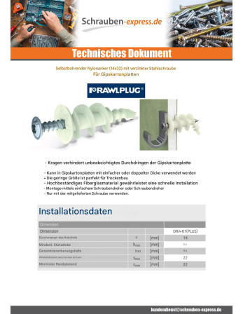 1 x Dübel Nylon Selbstbohrende Schrauben...