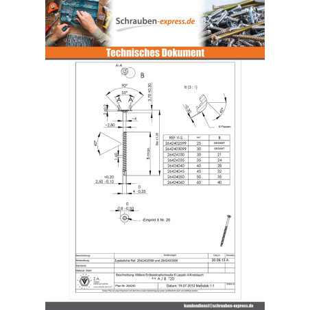1 x Schraube Medium Senkkopf Gezahnt T20 4X35 Mit Gewinde 24 Verzinkt