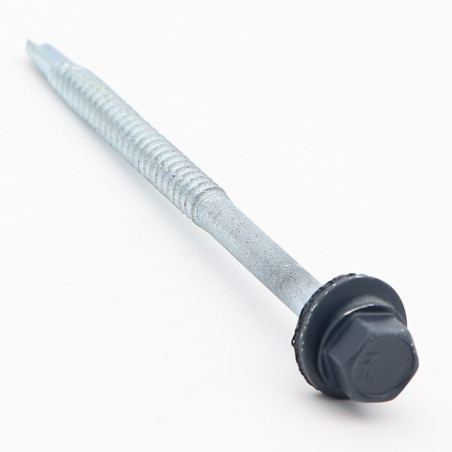 1 x Selbstbohrende Schrauben Sechskantkopf 6,3 x 100 Scheibe mit EPDM Neopren-Dichtung Verzinkt RAL5008graublau
