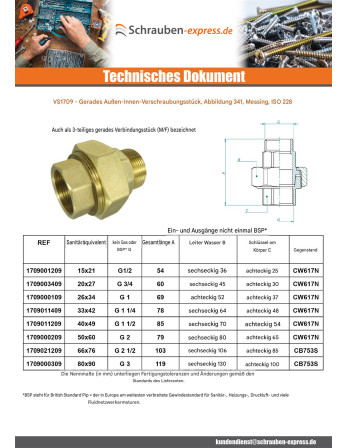 1 x Gerade Verschraubung 20x27 (3/4") Männlich...