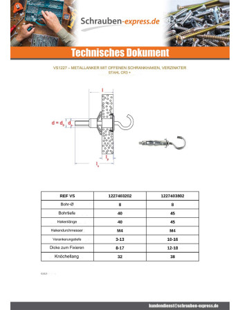 1 x Metalldübel 4x32 für Haken Verzinkt