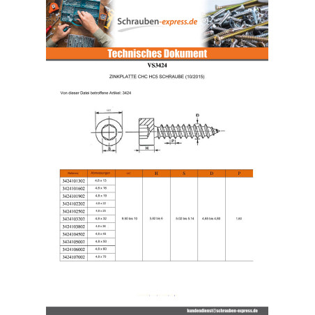 1 x Blechschraube Innensechskantschraube Schraubenschlüssel 3 3,5 x 10,5 Verzinkt