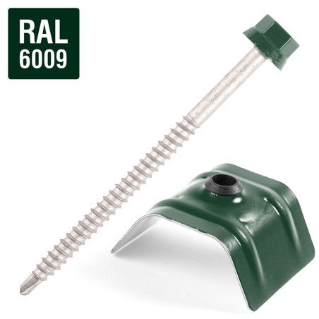 1 x Selbstbohrende Schrauben mit Reiter für Dächer 2 stück Type C1 RAL6009 tannengrün 6,3 x 100