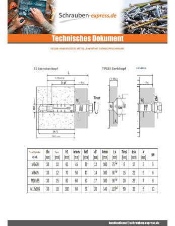 1 x Dübel BOZELENANKER Dübel METALL 10x70...