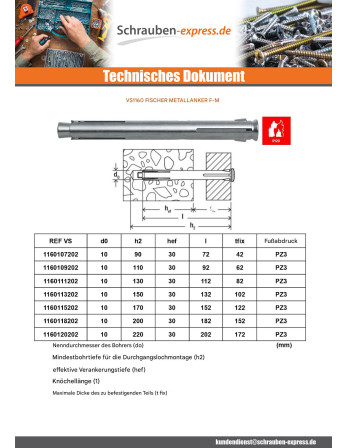 1 x Dübel Metallisch Fischer F10 M152