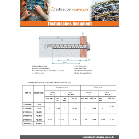 1 x Betonschraube Sechskantkopf Kreuzschlitz mit Flansch T18 12x90 Verzinkt