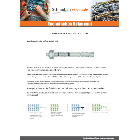 1 x Dübel BOZELENANKER R-HPTIIZF M16X180 Verzinktes Laminat RAWLPLUG