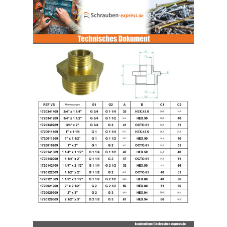 1 x Reduzierte Brustwarzenzahl 245 Männlich / Männlich 50x60 (2") X 80x90 (3") Messing