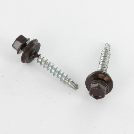 1 x Selbstbohrende Schrauben Sechskantkopf 4,8 x 28 Scheibe mit EPDM Neopren-Dichtung Verzinkt RAL8017 schokoladenbraun