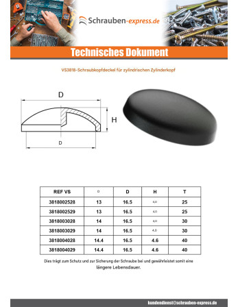 1 x Schraubenkopfabdeckung T40 Kopf-Durchmesser...