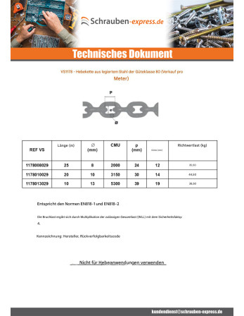 1 x M Hebekette Grad 80 13 mm schwarz...