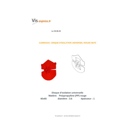 1 x SCHEIBE D ISOLIERUNG UNIVERSAL Rot 65/75