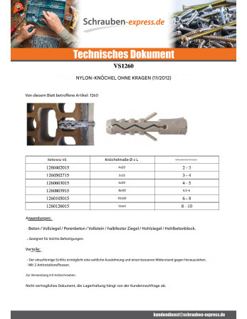 1 x Dübel Nylon 10x50 Ohne Kreuzschlitz