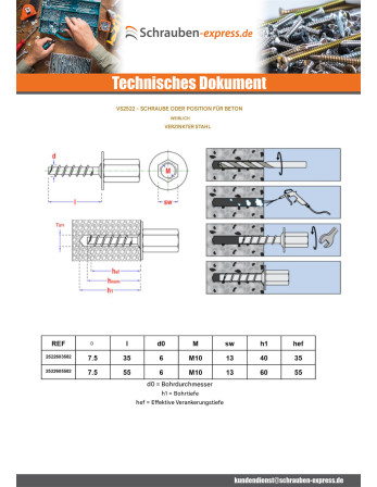 1 x Betonschraube Weiblich Verzinkt 6X35