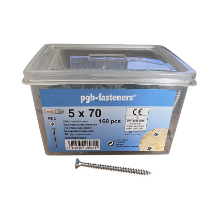 1 x Eimer Von 160 Spanplattenschraube 5X70 Senkkopf Pozi 2 Verzinkt