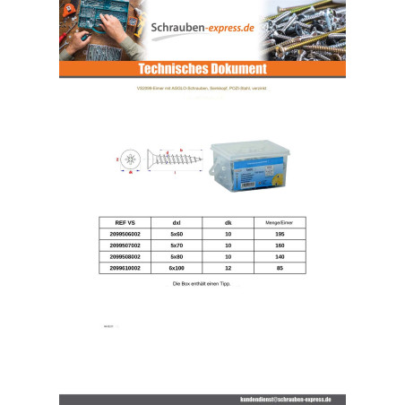 1 x Eimer Von 160 Spanplattenschraube 5X70 Senkkopf Pozi 2 Verzinkt