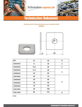 1 x Quadratische Scheibe für Holzbau 39x110x8...