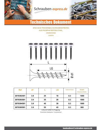 1 x BDE 50 Schraube für Gipsplatte Spax GIX-B...