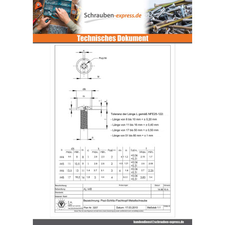 1 x Schraube Flachrundkopfschraube POZI und gespalten M4X30 Dichromat