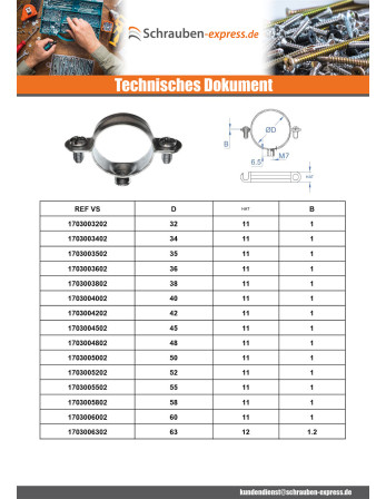 1 x Metallschlauchschelle M7X150 Durchmesser 42...