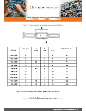 1 x M Kette Gerade mit Langgliedern 10 mm...