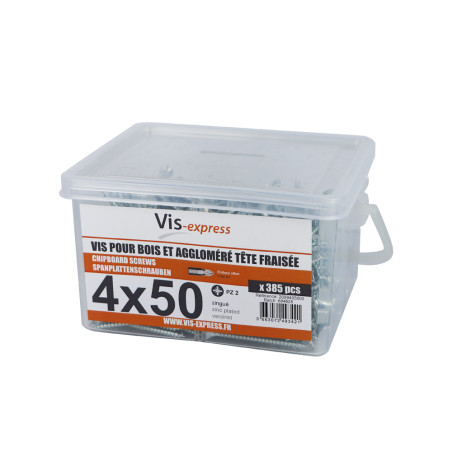 1 x Eimer Von 385 Spanplattenschraube 4X50 Senkkopf Pozi 2 Verzinkt