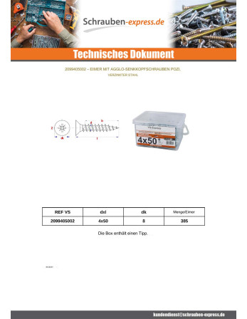 1 x Eimer Von 385 Spanplattenschraube 4X50...