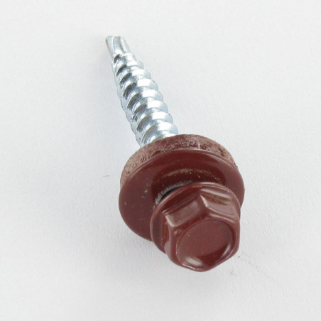 1 x Selbstbohrende Schrauben Sechskantkopf 4,8 x 35 Scheibe mit EPDM Neopren-Dichtung Verzinkt RAL8012 rotbraun