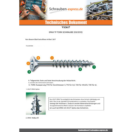 1 x Schraube Spax Senkkopf T20 4X70 Mit Gewinde 37 Teilgewinde WIROX