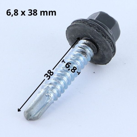 1 x Selbstbohrende Schrauben Sechskantkopf 6,3 x 38 Scheibe mit EPDM Neopren-Dichtung Verzinkt RAL7024 graphitgrau
