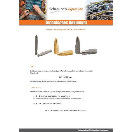 1 x Biteinsatz Industrielle Qualität 1/4" E6.3 Phillips 2 Länge 50
