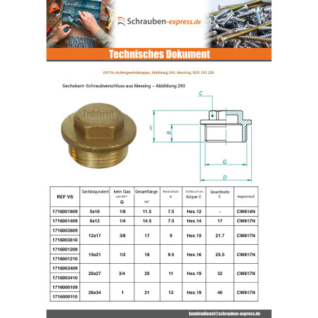 1 x Stecker (männlich) Abbildung 290 5x10 (1/8") Messing