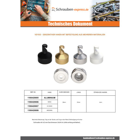 1 x Haken dekorativ Aluminium Schwarz mit Befestigung multimaterial L'ATTACHANTE