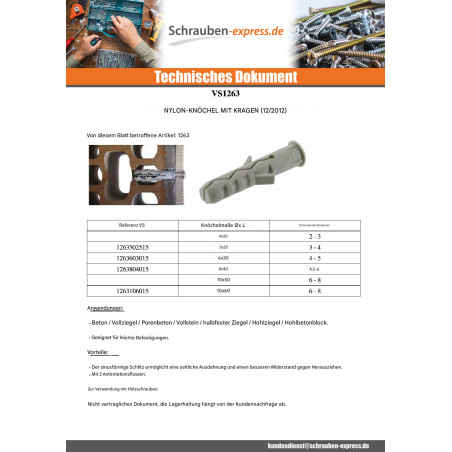 1 x Dübel Nylon mit flansch 5x25 Grau