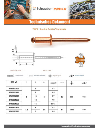 1 x Niet Standard-Rundkopf Kupferstahlstange...