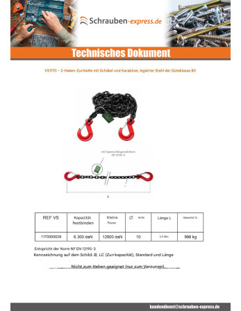 1 x Kette Zurr- 2 Haken Grad 80 3,5 M Rohstahl...